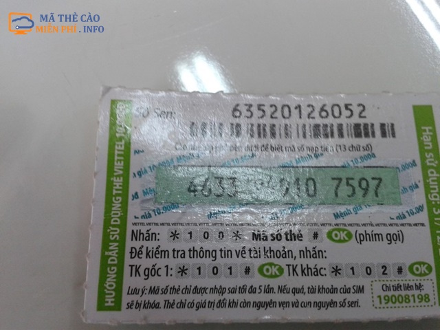 Thẻ cào điện thoại Viettel miễn phí