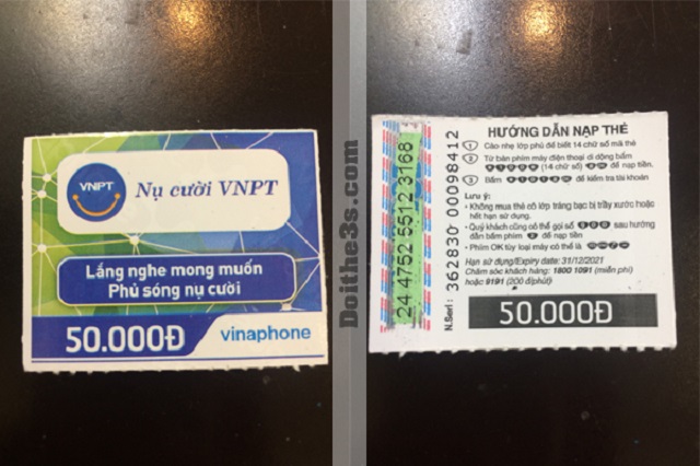 Thẻ cào điện thoại Vinaphone 50k miễn phí, Free card SLL