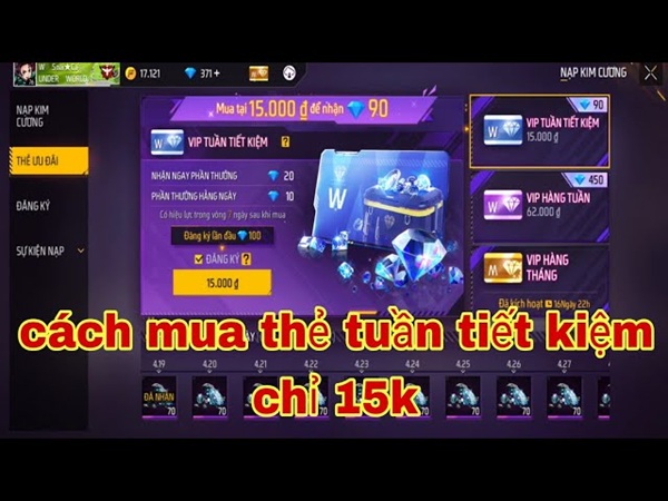Hướng dẫn cách nạp thẻ tuần Free Fire - Nạp thẻ tuần giá rẻ!