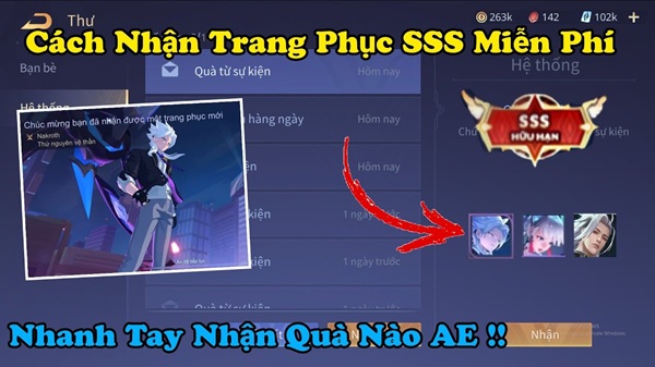 Nhận Skin SSS Liên Quân - Hướng dẫn nhận Skin SSS Hưu hạn và Vàng Free